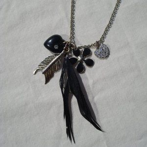 Dangling Long Black Charm Necklace